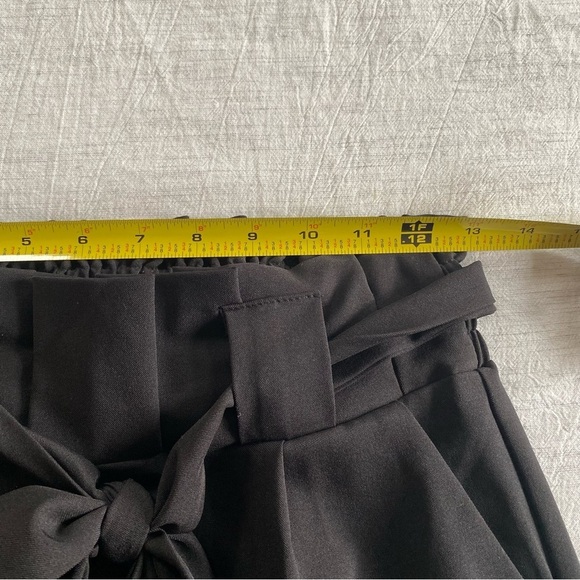 Black Paper Bag High Waist Tie Trouser Pants Straight Leg Work Casual Small - Picture 5 of 8